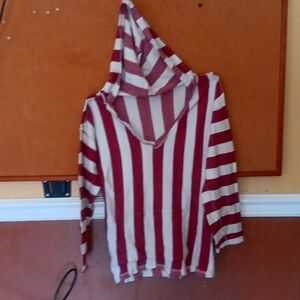 Lightweight Hoodie Cover up in Red Stripes